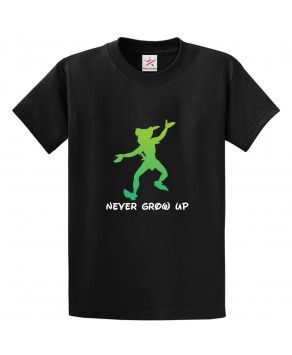 Never Grow Up Peter Pan Classic Unisex Kids and Adults T-Shirt for Fictional Movie Fans
